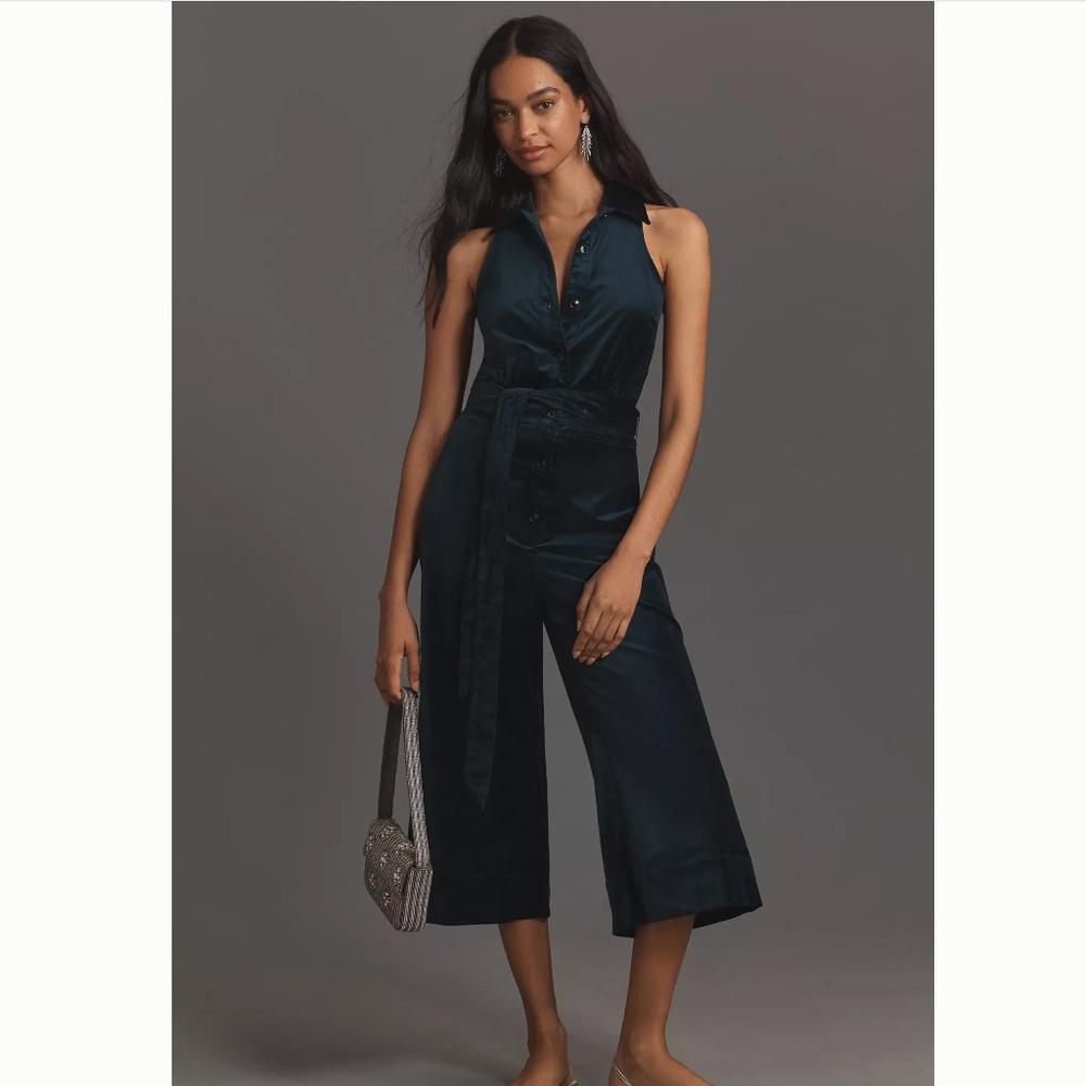Anthropologie Maeve Velvet Halter Crop Jumpsuit Size 4